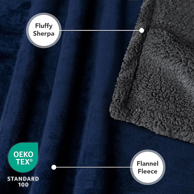 PetAmi Waterproof Dog Blanket for Couch, Queen 90x90, Pee Proof Sherpa Fleece Reversible Pet Throw, Furniture Protector for Bed Sofa, Soft Washable Cover for Large Dogs Cats, Blue Grey - Image 3