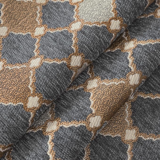 Loom and Mill Luxury Chenille Sofa Covers, Blue-Grey+Khaki+Beige, 71"x118" | Elegant Checkered Sofa Throw Cover with Tassels for 2-3 Cushion Couch, Sectional Couch Cover Sofa Slipcover for Dogs Pets - Image 6