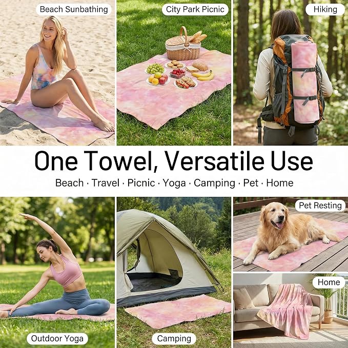 6 Pack Microfiber Beach Towel Set with Travel Bag 71 * 36'' Tie Dye | Quick Dry XL Beach Towels for Cruise Pool Yoga Gym Gift, Lightweight Absorbent Sandproof Compact Towels Beach Essentials - Image 9