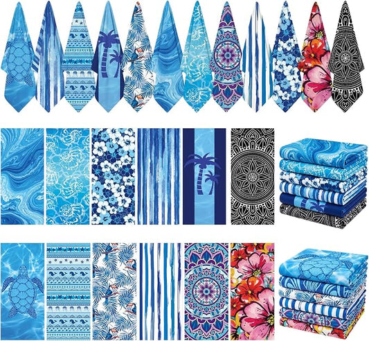 12 Pack Microfiber Beach Towel Set, 32x71 Oversized Extra Large Swim Pool Towel, Soft Fiber Beach Towels Set for Summer Travel, Spa, Swim Pool Accessories, Vacation Essential Gift (Blue and Floral Pac by Unknown