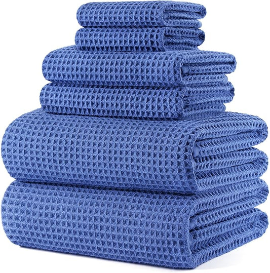 POLYTE 430 GSM Microfiber Quick Dry Lint Free Oversize Bath Towel Set, 6 Piece (Waffle Weave) by Polyte