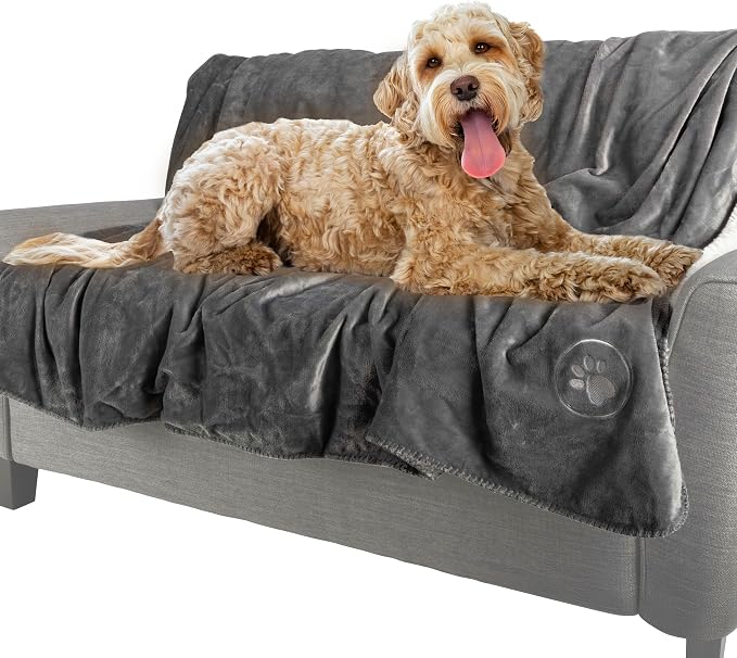 PETMAKER Dog Blanket - 60x80in Reversible Sherpa Blanket - Throw Blankets for Bed, Couch, Crate, or Car - Machine Washable Puppy Essentials (Gray) by PETMAKER