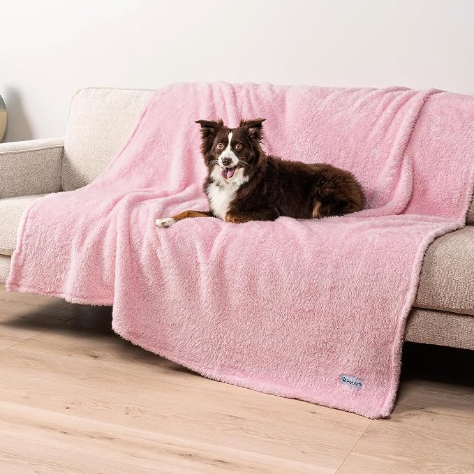 PetAmi Fluffy Waterproof Dog Blanket for Couch and Bed, Reversible Sherpa Pet Throw, Pee Proof Furniture Protector Sofa Cover, Washable Cat Blanket for Medium Large Dogs and Cats (Pink Blush, 60x80) by PetAmi