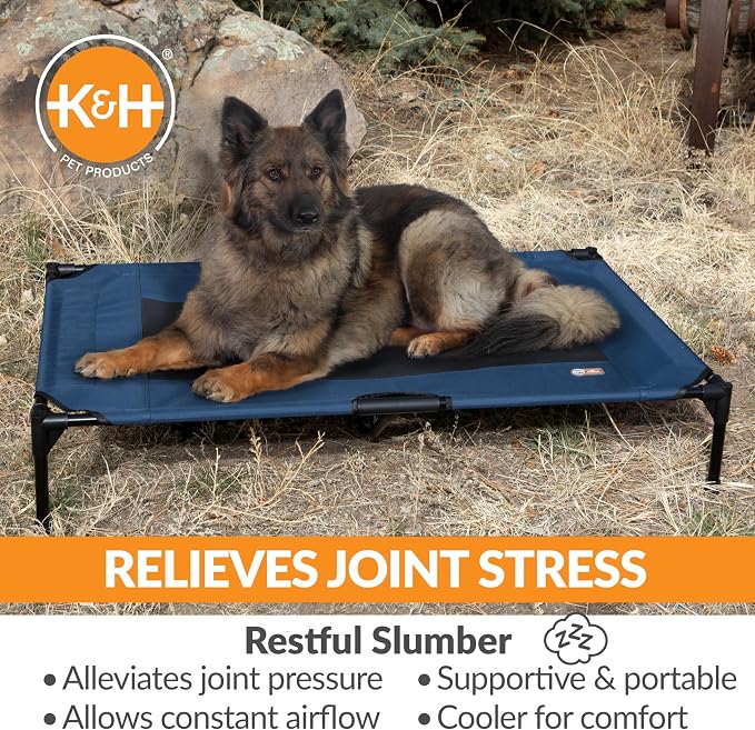 K&H Outdoor Elevated Dog Bed - Cooling Raised Dog Bed for Large & Extra-Large Pets, Breathable Mesh Center Hammock Design, Indoor/Outdoor Washable Cover, Portable Metal Frame, Blue, XL 50x32in - Image 5