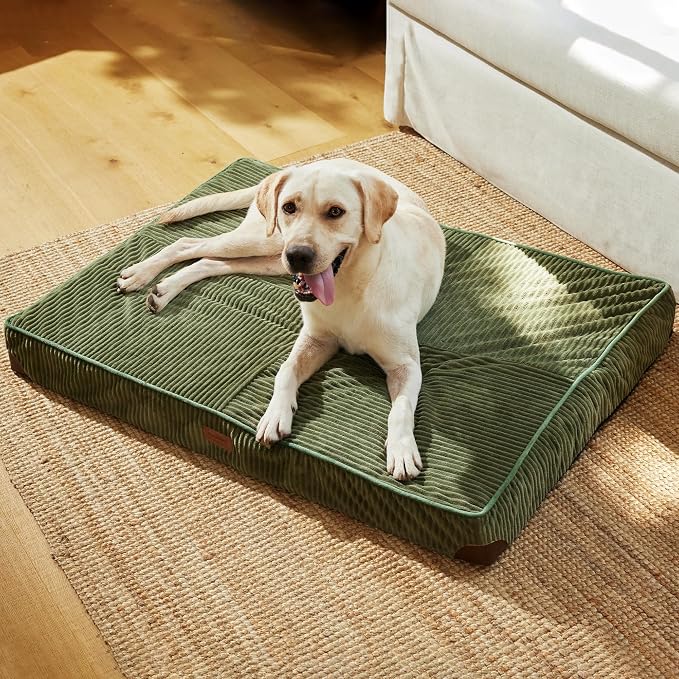 FUKUMARU X-Large Dog Bed, Thickened Waterproof Dog Mat with Washable Cover | 4" Extra Thick Egg Crate Foam Pet Mat, Corduroy Orthopedic Dog Bed for Crate, Flat Dog Pad with Anti-Slip Bottom - Image 7