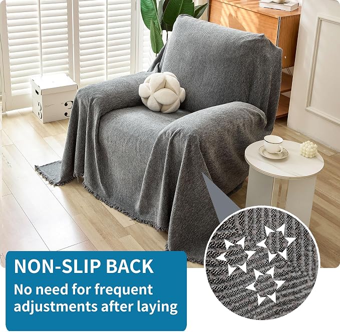 HAOMAIJIA Chenille Couch Cover Sofa Covers for 1 Cushion Couch Washable sectional Couch Covers for Dogs pet Furniture Protector Couch Cover Blanket for Living Room (Grey, 71"x91") - Image 2