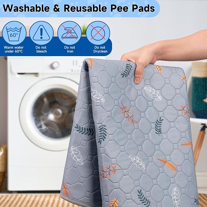 Sunheir Washable Pee Pads for Dogs 2-Pack Reusable Puppy Pads Pet Training Pads, Waterproof Dog Pee Pads for Crate, Whelping Pad, Non-Slip Protects Against Urine Leakage (Leaves - Light Grey, 31x36) - Image 3