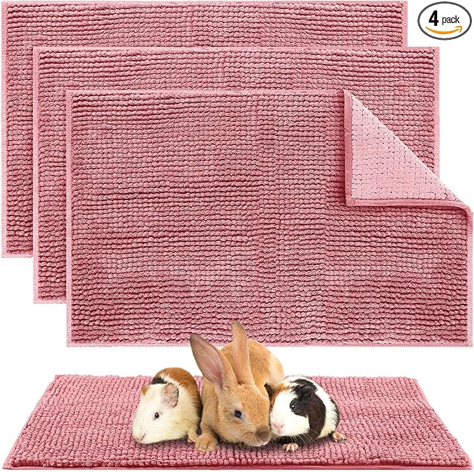 Amylove 4 Pcs Guinea Pig Cage Liner 16 x 24 Inch Washable Chenille Pee Pads Pet Dog Cat Bedding Training Mat Reusable for Small Animals Puppy Bunny Hamster Chinchilla by Amylove