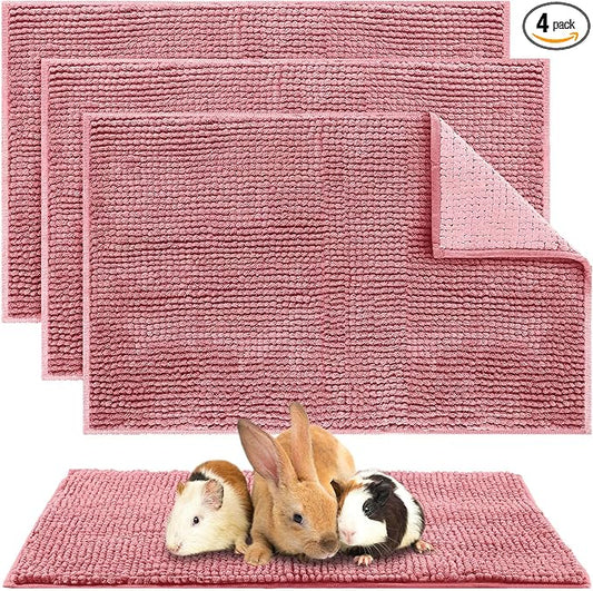 Amylove 4 Pcs Guinea Pig Cage Liner 16 x 24 Inch Washable Chenille Pee Pads Pet Dog Cat Bedding Training Mat Reusable for Small Animals Puppy Bunny Hamster Chinchilla by Amylove