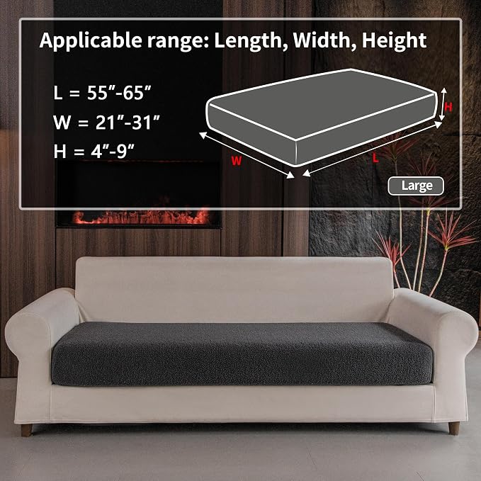 OHSIO Couch Cushion Covers for Sectional Sofa, Stretch Soft Sofa Slipcovers Washable Wear-Resistant Universal Furniture Protector for Living Room(1 Piece Large Cover, Dark Gray) - Image 2