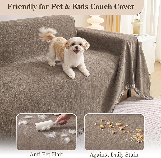 MEETSKY Couch Cover Washable for Dogs Sectional Couch Covers Chenille Sofa Covers Living Room Pet Couch Protector Sofa Slipcovers for Pets,Kids, 71"x 102", Sand - Image 2