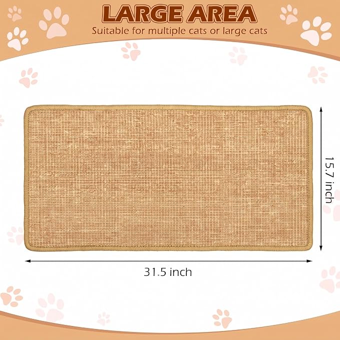 Riakrum 1 Pack Large Cat Scratch Pad Sisal Mat 32 x 16 Inches,Brown - Image 2