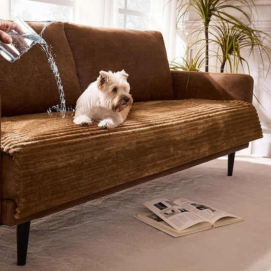 Waterproof Dual Non-Slip Couch Cover for Dogs, Fuzzy Soft Pet Couch Covers for 2 Cushion Sofa loveseat, Pet Friendly Soft Dog Bed Covers Sofa Cover Washable (Coconut, 33" x 62" 1 Pack) by Meider
