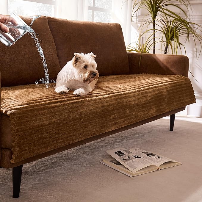 Waterproof Dual Non-Slip Couch Cover for Dogs, Fuzzy Soft Pet Couch Covers for 2 Cushion Sofa loveseat, Pet Friendly Soft Dog Bed Covers Sofa Cover Washable (Coconut, 33" x 62" 1 Pack) by Meider
