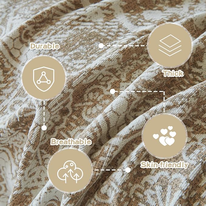 MEETSKY Boho Couch Cover Sofa Slipcover for Sectional Sofa Covers Protector Universal Use Chenille Blend Thick Fabric Washable, Modern Design Sofa Throw Cover for Living Room, 71" x 118", Khaki - Image 3
