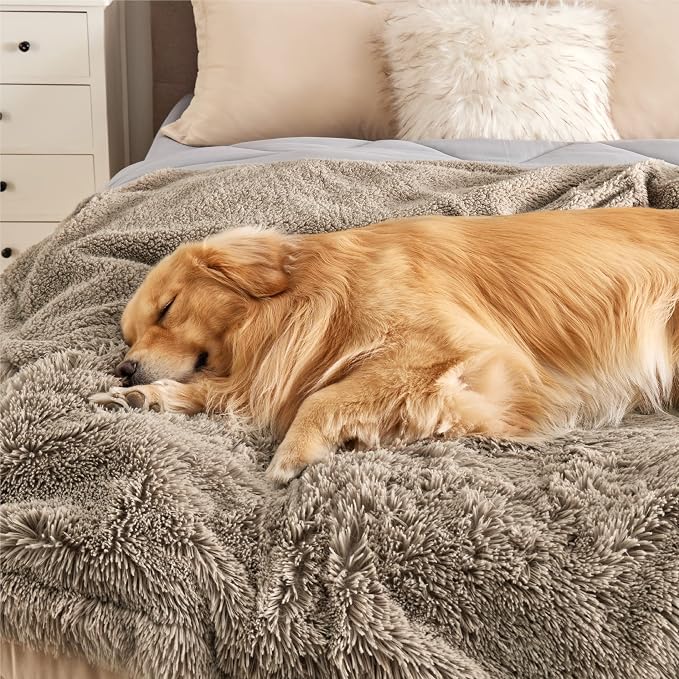 Bedsure Waterproof Dog Blankets for Large Dogs, Fluffy Faux Fur, 60×80" | Plush Fuzzy Reversible Pet Blankets for Couch and Bed, Soft Calming Throw Blanket Washable, Dog Gift, Twin Size, Brown - Image 7