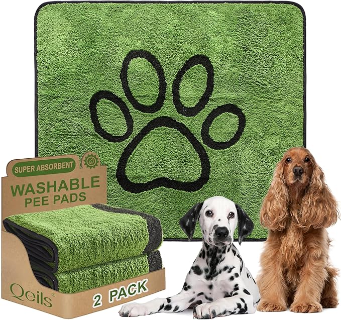 Qeils Reusable Dog Pee Pads, Washable Puppy Pads, Leak-Proof 48"x48" 2 Pack | Super Absorbent And Non-Slip Potty Training Pads, Soft Paw Print Plush Design, Ideal For Crates, Couch, Car Seats & Pet Beds by Qeils