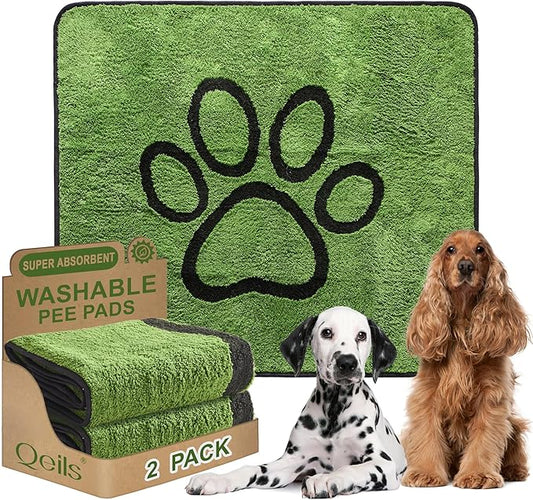Qeils Reusable Dog Pee Pads, Washable Puppy Pads, Leak-Proof 48"x48" 2 Pack | Super Absorbent And Non-Slip Potty Training Pads, Soft Paw Print Plush Design, Ideal For Crates, Couch, Car Seats & Pet Beds by Qeils