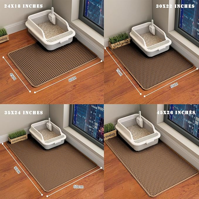 HCY&WLD Cat Litter Mat, Honeycomb Double Layer Cat Litter Trapping Mat, Waterproof Urine Proof Non-Slip, Scatter Control, Less Waste, Easier to Clean (Brown, 35" X 24") - Image 8