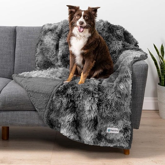PetAmi Waterproof Dog Blanket for Couch, Bed & Furniture,Reversible Sherpa & Faux Fur Pet Blanket, Leakproof Blanket for Dog Cat, Soft Washable Couch Protector Calming Throw (40x60, Tie-Dye Gray) by PetAmi