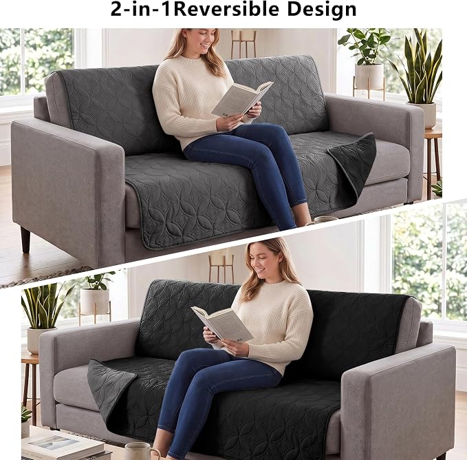 Waterproof Couch Cover for Dogs - Washable Pets Furniture Protector | TPU Leak-Proof Liner, Lightweight & Reversible, Fits Chair, Sofa, Bed, 68" x 82" , Black/Darkgrey - Image 4