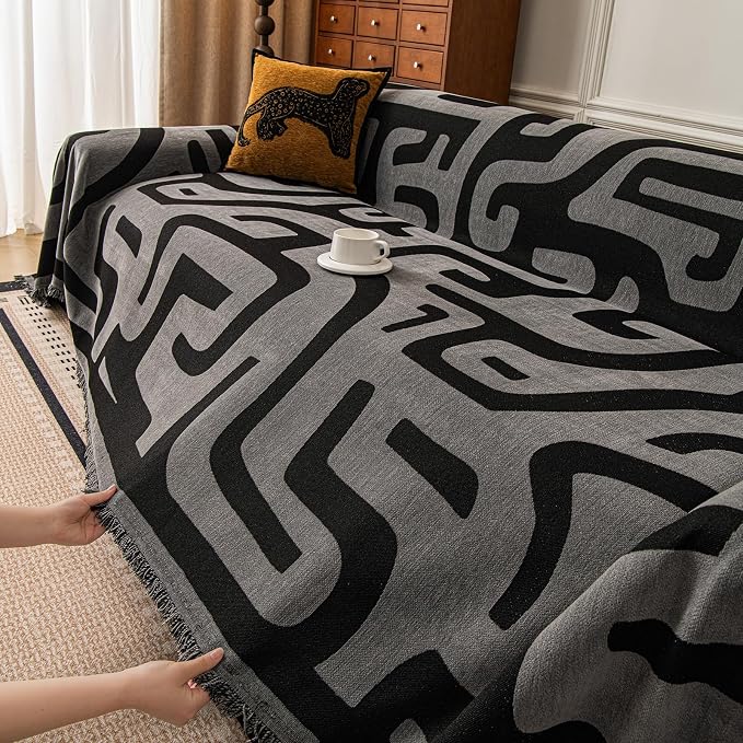 ROOMLIFE Couch Cover 3 Cushion Sofa, Washable Non Slip Furniture Sofa Protector Cover, Soft Chenille Sofa Slipcovers Sectional L Shape Dogs Couch Cover Throw Blanket with Tassels 71''X134'' - Image 5