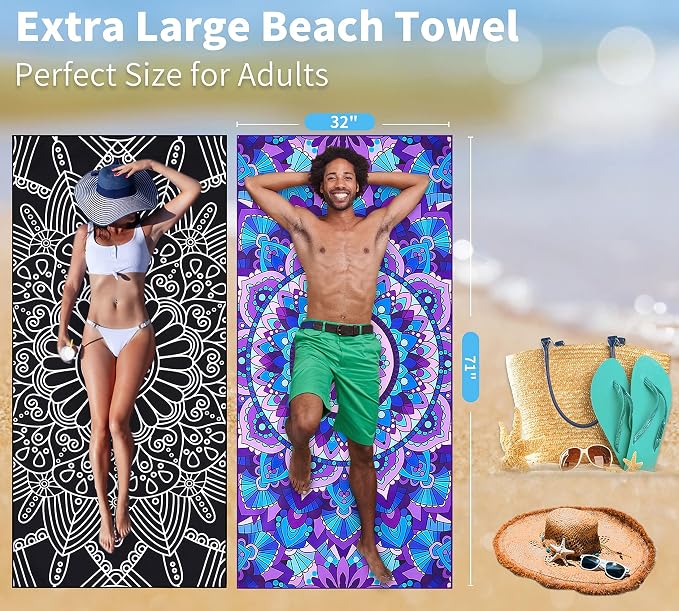 Microfiber Beach Towel Oversized 71x32 Multiple with Bag 6 Pack Bulk | Thin Lightweight Sand Free Absorbent Quick Dry Large for Travel Pool Swim Bath Cruise Sports Camping Essentials Adults Gifts - Image 7