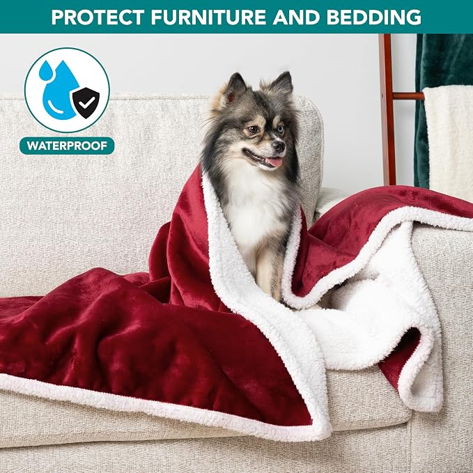 PetAmi Waterproof Dog Blanket for Couch, Pee Proof Sherpa Fleece Reversible Pet Throw, Furniture Protector for Bed Sofa Kennel, Soft Washable Cover for Small Medium Dog Puppy Cat, 29x40 Wine Red - Image 7