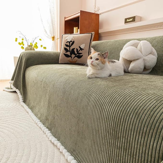 ROOMLIFE Boho Couch Covers for Sofa Washable for 3 Cushion Couch Chenille | Furniture Protector Sofa Couch Cover for Dogs, Soft Breathable Sofa Slipcover, Couch Throw Blankets with Tassels 71''X134'' by ROOMLIFE