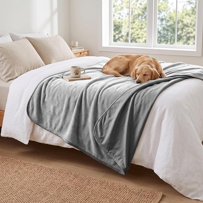 Waterproof Blanket for Dogs - Reversible Furniture Protector | TPU Leak-Proof Liner, Soft Velvet & Flannel Pet Throw, Machine Washable, For Couch and Bed, 82" x 120", Darkgrey/Lightgrey by Secfeeling