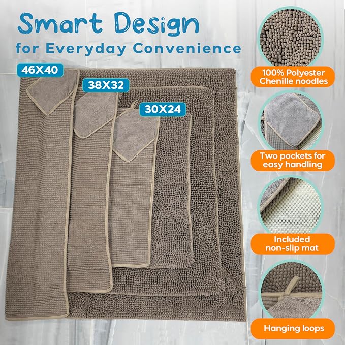 Pet 2-in-1 Dog Towel & Mat – Transforms from Drying to Bath Mat, Ultra Soft, Absorbent & Quick-Drying, Machine Washable Dog Towels with Detachable Non-Slip Mat and Hand Pockets (Large) - Image 6
