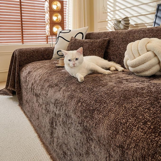 ROOMLIFE Brown Couch Cover 2 Cushion Sofa, Washable Non Slip Furniture Sofa Protector Cover, Soft Chenille Sofa Slipcovers Sectional L Shape Dogs Couch Cover Throw Blanket with Tassels 71''X118'' by ROOMLIFE