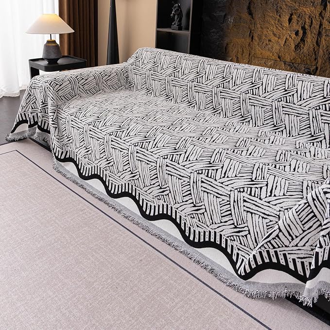 ROOMLIFE Couch Cover 3 Cushion Sofa, Washable Non Slip Furniture Sofa Protector Cover, Soft Chenille Sofa Slipcovers Sectional L Shape Dogs Couch Cover Throw Blanket with Tassels 71''X134'' - Image 8