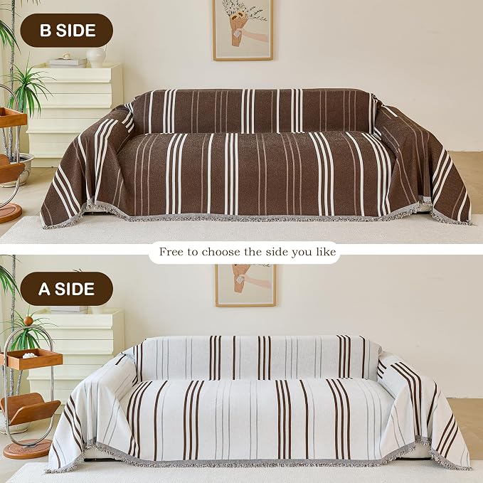VANJOROY Couch Cover for 2 3 Cushion -Washable 100% Organic Chenille Couch Cover for Dogs Pets, Sofa Cover Protector Soft Sofa Slipcovers Sectional L-Shape with Tassel,71"x 118" - Image 3