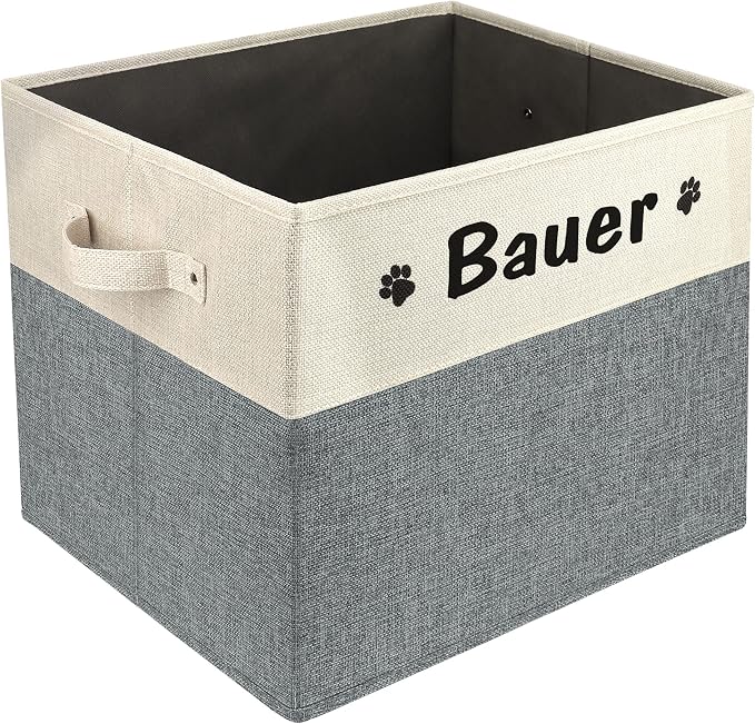 PET ARTIST Large Dog Toy Basket, Custom Toy Bin Box Personalized with Pet's Name, Collapsible Pet Storage Baksets With Handle for Living Room Area Hold Blankets,Accessories- Grey by PETARTIST