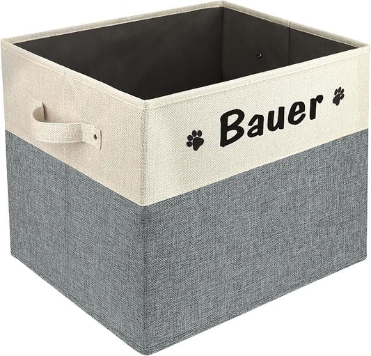 PET ARTIST Large Dog Toy Basket, Custom Toy Bin Box Personalized with Pet's Name, Collapsible Pet Storage Baksets With Handle for Living Room Area Hold Blankets,Accessories- Grey by PETARTIST