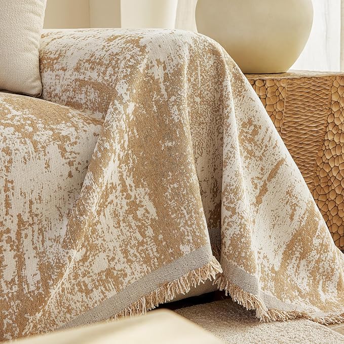 STACYPIK Abstract Geometric Couch Cover Blanket for Living Room, Modern Aesthetics Khaki Jacquard Sofa Cover, Pet Furniture Protector for 2 Cushion Couch, Non Slip Sofa Slipcover for Loveseat-71x118IN - Image 6