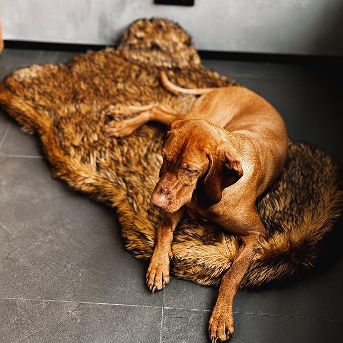 Faux Fur Orthopedic Dog Bed, Memory Foam, Brown 50"x30" | Plush Washable Dog Rug with Waterproof Machine Washable Cover, Calming for Anxious Senior Dogs, Relieves Joints - Image 2