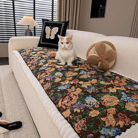 STACYPIK Thick Botanical Floral Pet Sofa Cushion Cover Washable Quilted Jacquard Couch Cushion Cover for 3 Seater Fuzzy Non Slip Couch Seat Slipcover Pet Friendly Mat Bed Garden Chic-27.6X70.9IN by STACYPIK