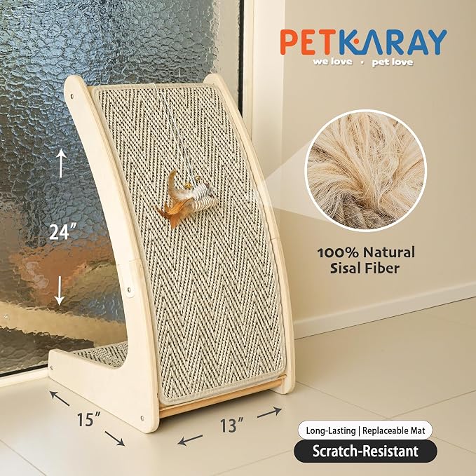 PETKARAY Cat Scratcher, Sisal Cat Scratch Pad, Curved Scratching Board for Indoor Kitty, Floor Mounted Scratcher with Mouse Toy Catnip - Image 2