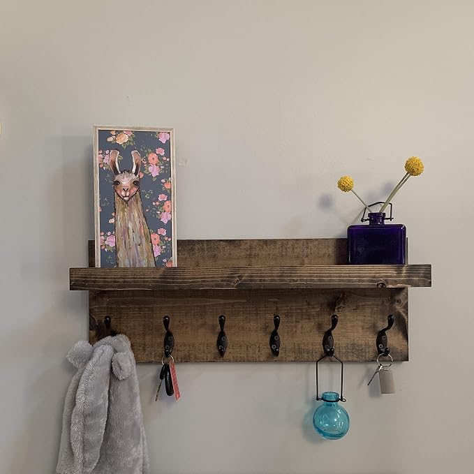 Coat Rack with Shelf Wall Mounted with Storage (Choose Your Length) Towel Rack Entryway Organizer Key Hooks (32" L (8 Hooks)) - Image 3