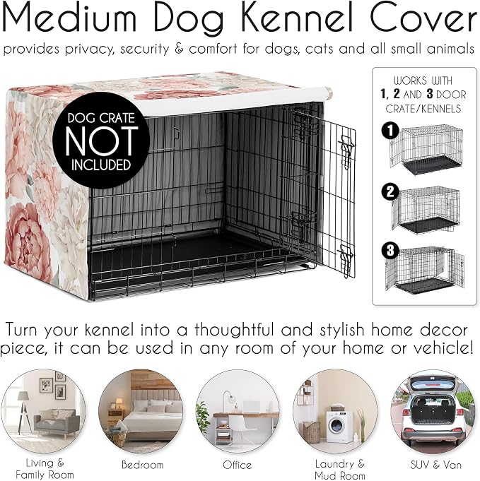Sweet Jojo Designs 36in. Medium Dog Crate Cover (Pink Boho Floral) for Girls Pet Cage, Kennel Covers (Shabby Chic, Bohemian, Vintage, Garden, Watercolor, Flower, Nature, Elegant, Dusty Rose, Blush) - Image 4