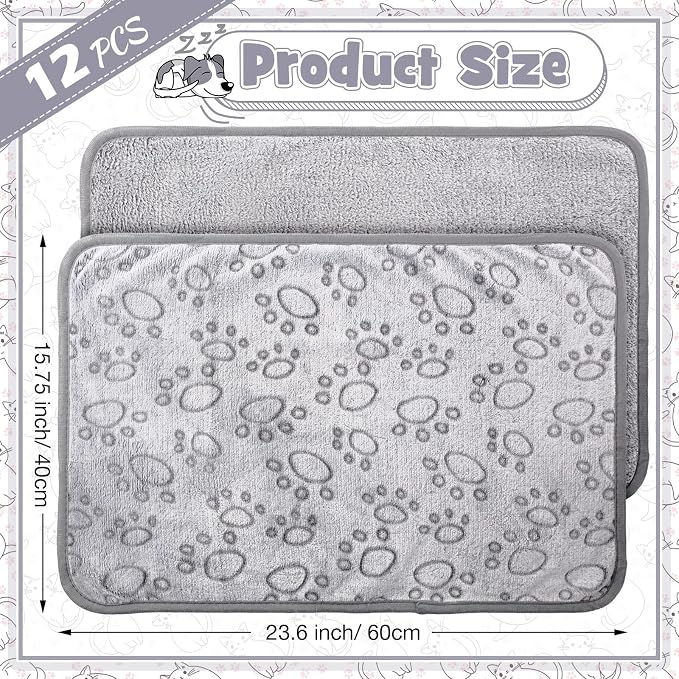 Tegeme 12 Pcs Pet Blankets 23 x 16 Inch Soft Fluffy Fleece Dog Cat Warm Paw Print Pattern Blankets Flannel Throw for Pets Dog Puppy Cat(Gray) - Image 2