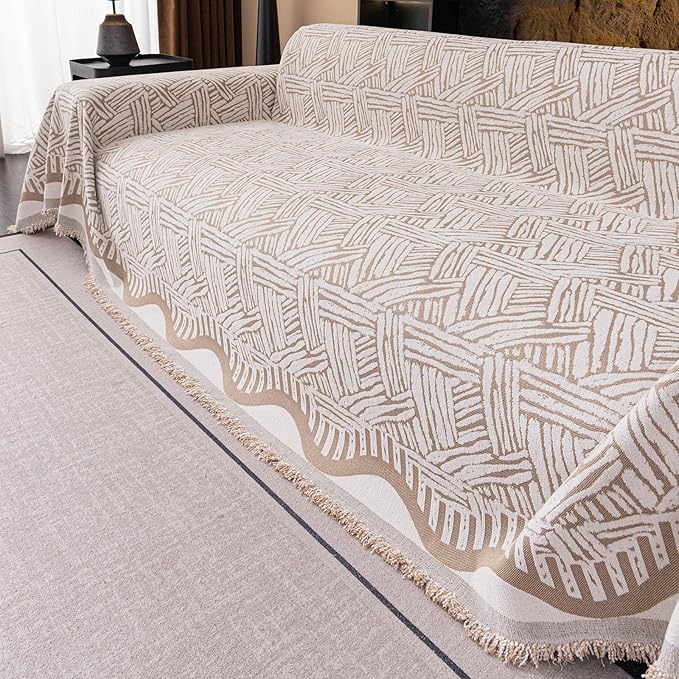 ROOMLIFE Couch Cover 3 Cushion Sofa, Washable Non Slip Furniture Sofa Protector Cover, Soft Chenille Sofa Slipcovers Sectional L Shape Dogs Couch Cover Throw Blanket with Tassels 71''X150'' - Image 3