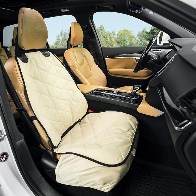 Plush Paws Products Premium Bucket Car Seat Protector | Diamond Stitching | Washable & Waterproof Front Seat Dog Cover Car, Truck, & SUV | Nonslip, Tear Resistant Pet Passenger Seat Cover | Tan by PlushPawsProducts%C2%AE