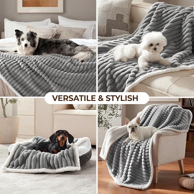 Waterproof Dog Blanket for Medium Dogs, Soft Corduroy Fleece Pet Blanket Washable, Dual-Sided Puppy Cat Blankets for Furniture Protection, Cozy Calming Couch Blanket for Doggy, 30"x40", Grey - Image 5