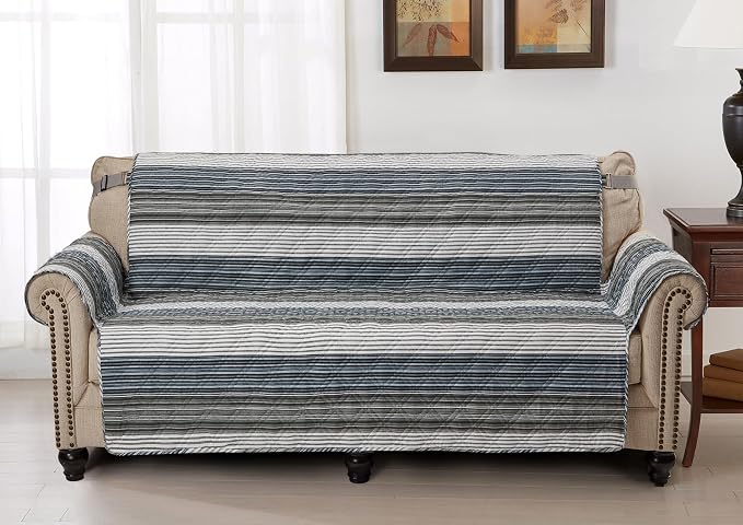 Brilliant Sunshine Multi Grey Stripes Couch Cover, 70" seat | Non Slip Sofa Cover, Quilted Furniture Protector, Large Washable Slipcover for Pets, Dogs & Cats by BrilliantSunshine
