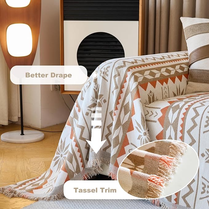 Couch Cover for Dogs Washable Sofa Cover, Sectional Couch Covers, Sofa Covers for 2 Cushion Couch, Non Slip Stripe Sofa Slipcovers Furniture Protector (Khaki Orange, 91 * 102) - Image 6