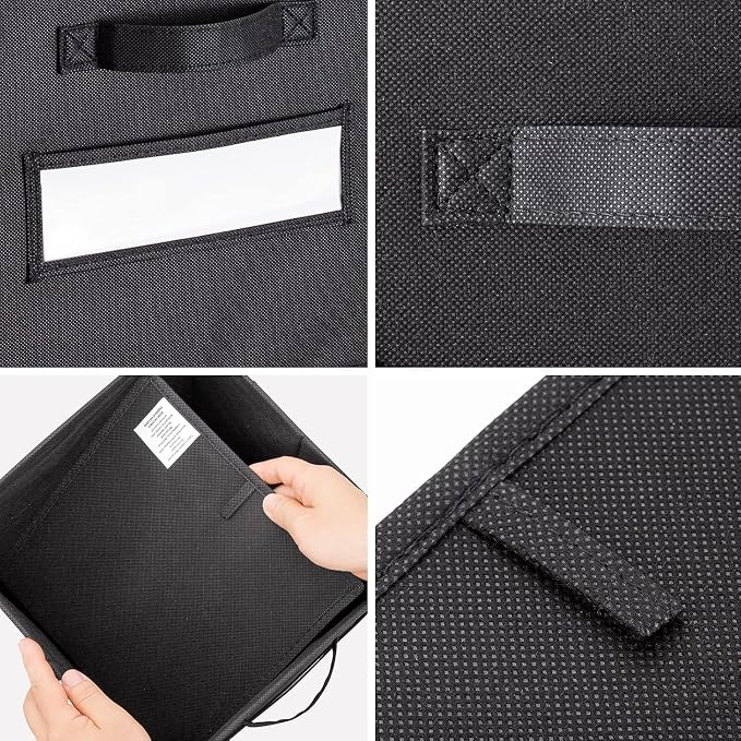 13x13x13 storage cube bins (Set of 10) Fabric storage cubes with 10 Labels Window Cards & a Pen, storage cubes 13x13, Collapsible 13 inch cube storage bins, Cubby Organizer Boxes, Black - Image 2