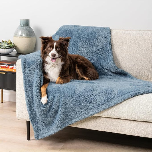 PetAmi Fluffy Waterproof Dog Blanket for Couch and Bed, Reversible Sherpa Pet Throw, Pee Proof Furniture Protector Sofa Cover, Washable Cat Blanket for Medium Large Dogs and Cats (Dusty Blue, 40x60) by PetAmi